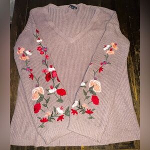 American Eagle Outfitters Pink Floral V-Neck Sweater